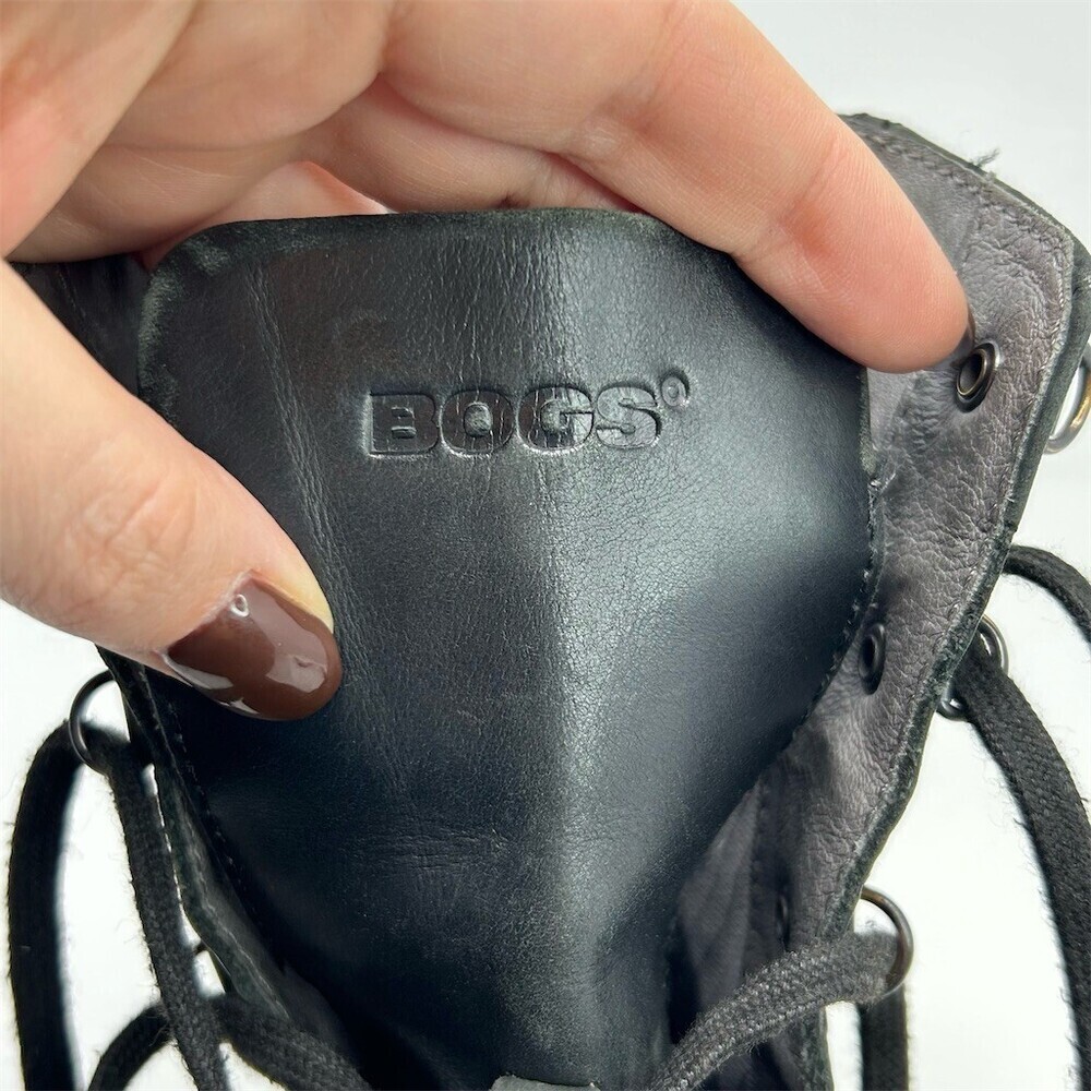 Bogs Carrie Lace Mid Combat Boots Black Leather Waterproof Lace Up Size 10 - Picture 12 of 14